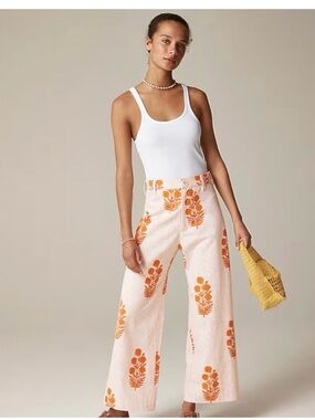 NWT SZ Blockprints™ X J.Crew Denim Disco Pant Poppy Orange